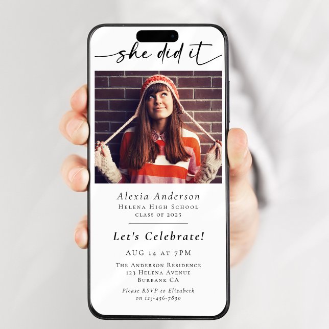 Invitation Elle L'A Fait Graduation Party Digital Evite (Créateur téléchargé)