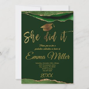 Invitation Elle L'A Fait - Green And Gold Graduation Party