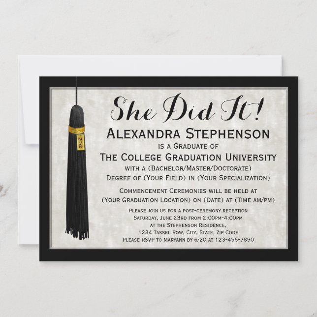 Invitation Elle L'A Fait Les Femmes Modernes Tassel College G (Devant)