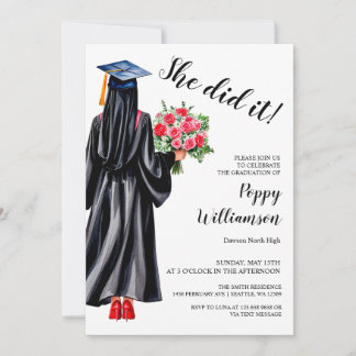 Invitation Elle L'A Fait Musulmane Hijab Aquarelle Graduation