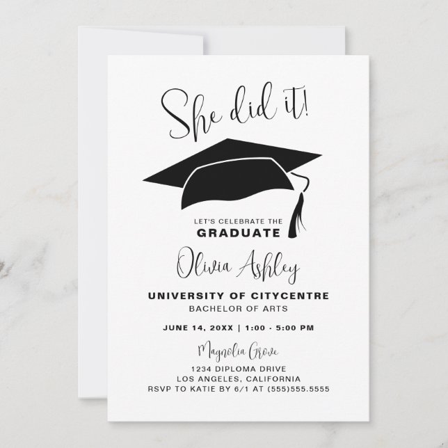 Invitation Elle L'A Fait Photo Graduation (Devant)