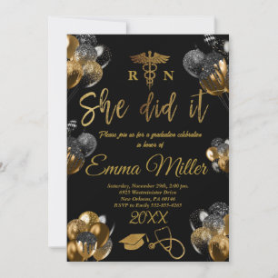 Invitation Elle L'A Fait - Soins infirmiers School Gold Gradu
