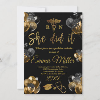 Invitation Elle L'A Fait - Soins infirmiers School Gold Gradu