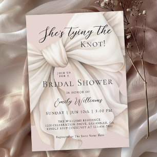 Invitation Elle Noue le Nœud Blanc Fête de Mariage