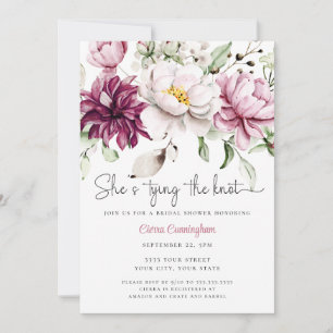 Invitation Elle noue le nœud Blanc Rose Floral Bridal