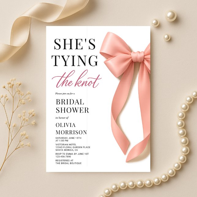 Invitation Elle Noue Le Nœud Bow Bridal Shower (Créateur téléchargé)