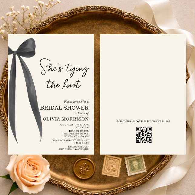 Invitation Elle Noue le Nœud Code QR de la Fête de Mariage (Créateur téléchargé)