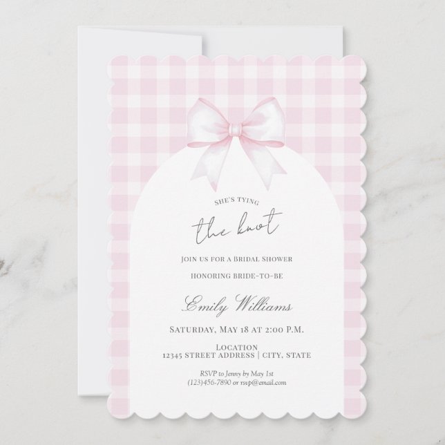 Invitation Elle Noue Le Nœud Élégant Mariage Shower (Devant)