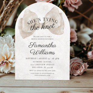 Invitation Elle Noue le Nœud Fête de Mariage Dentelle Ivoire