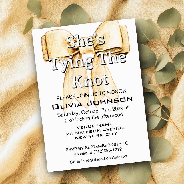 Invitation Elle Noue le Nœud Linen Bow Shower de Mariée (She's Tying Knot Linen Bow Bridal Shower Invitation)