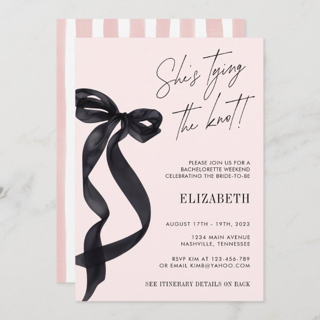 Invitation Elle Noue le Nœud Mariage Enterrement de Vie de Je (Devant / Derrière)