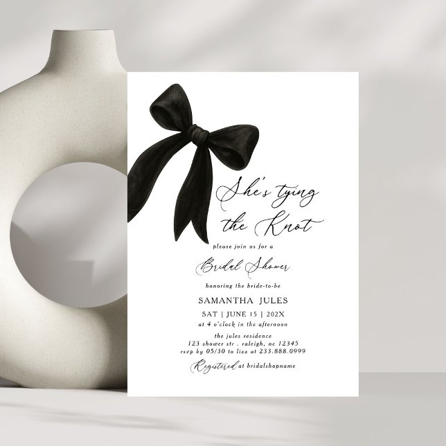 Invitation Elle Noue Le Nœud Noir Réception De Mariage (Créateur téléchargé)
