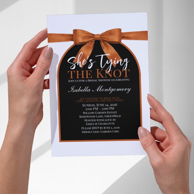 Invitation Elle Noue le Nœud Palette Orange Brûlé Ruban (She’s Tying the Knot Burnt Orange Palette Bow Invitations
)
