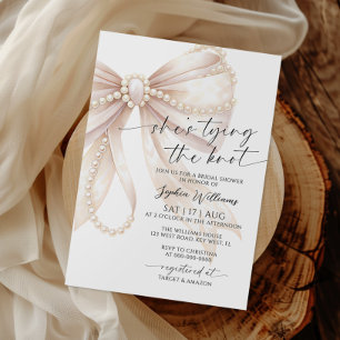 Invitation Elle Noue le Nœud Pearl Bow Réception de Mariage