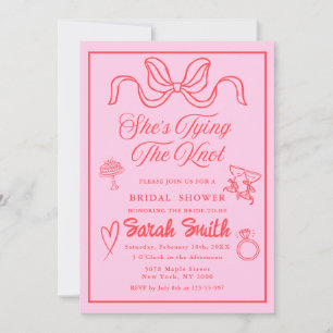 Invitation Elle noue le noeud rétro Red Whimsical Bridal