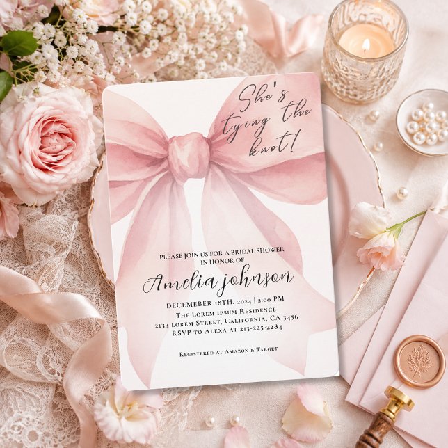 Invitation Elle Noue le Nœud Rose Bow Fête de Mariage (Créateur téléchargé)