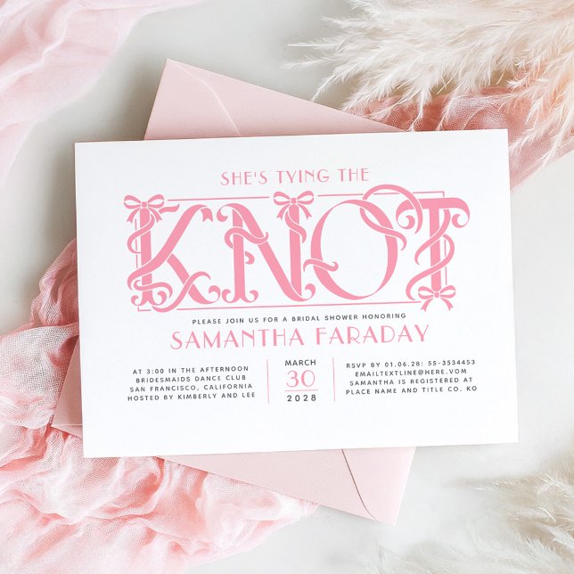 Invitation Elle Noue Le Nœud Rose Rose Mariage (Pink Bow Bridal Shower Invitations She's Tying The Knot)