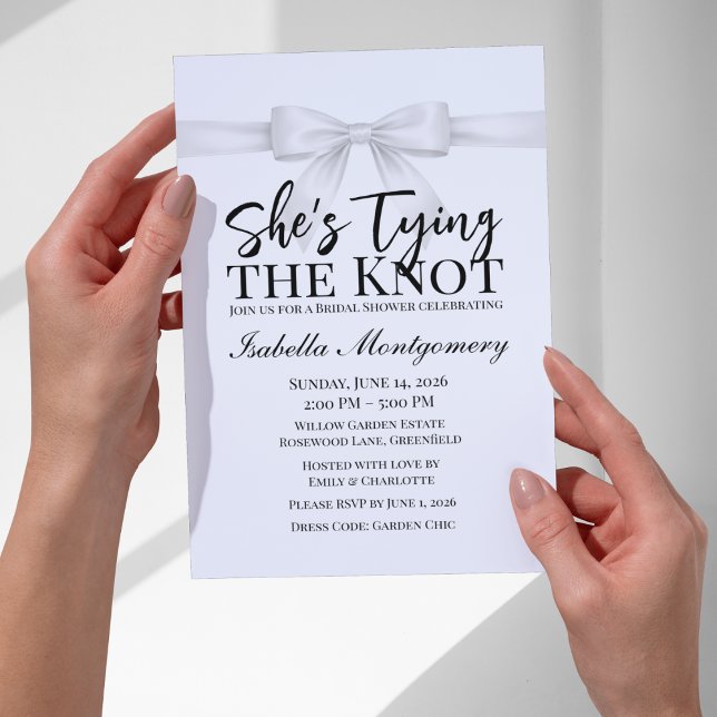 Invitation Elle Noue le Nœud Thème Ruban Blanc (She’s Tying the Knot Theme White Bow Invitation
)
