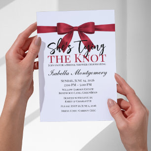 Invitation Elle Noue le Nœud Thème Ruban Rouge
