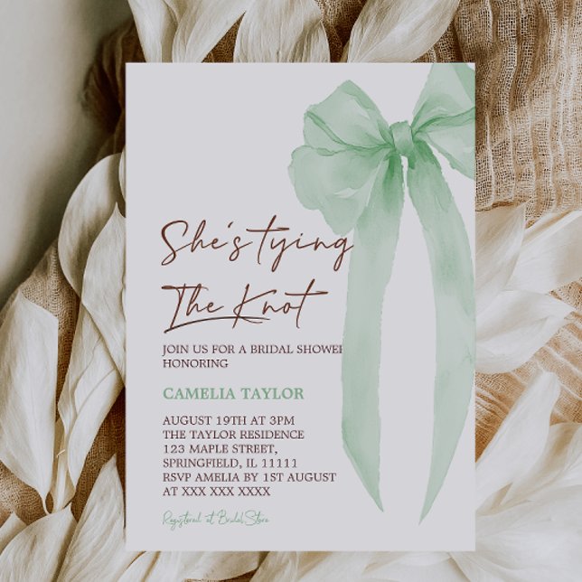 Invitation Elle Noue Le Nœud Vert Baignoire De Mariée (Créateur téléchargé)