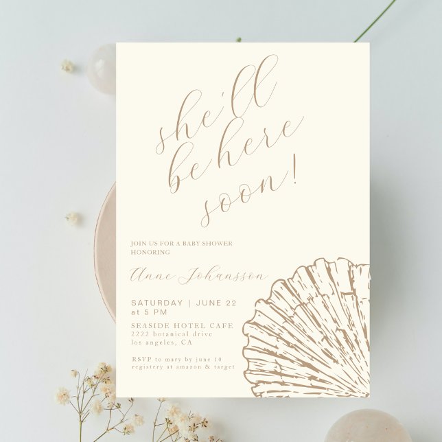 Invitation Elle sera bientôt là Élégante Fête de Bébé Fille (Créateur téléchargé)
