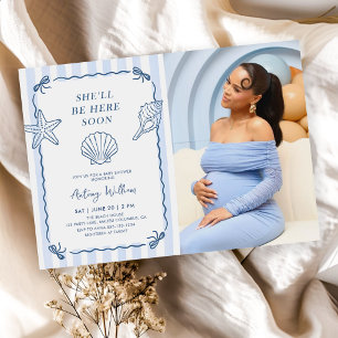 Invitation Elle sera bientôt là Photo de Baby Shower coquilla