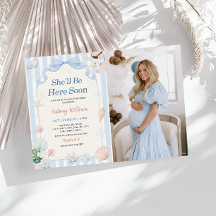 Invitation Elle sera bientôt là Photo de Baby Shower coquilla