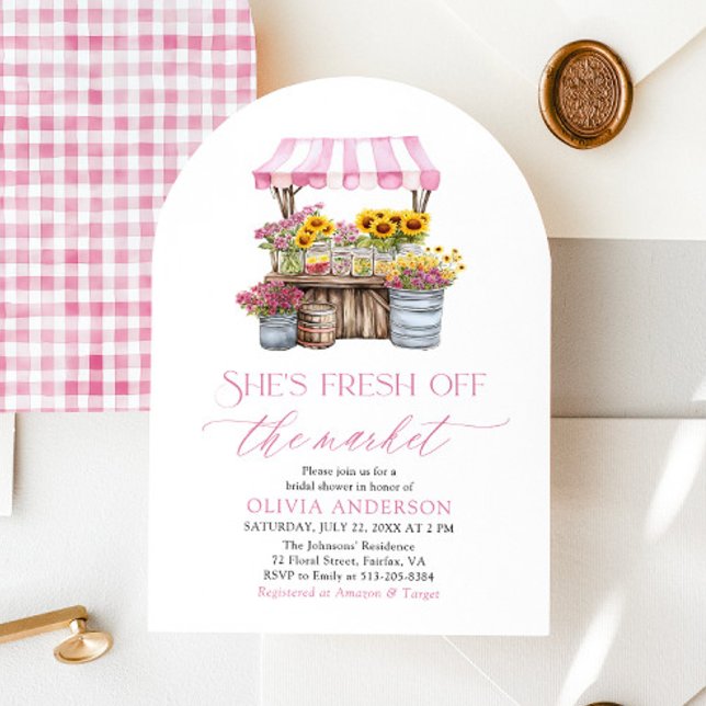 Invitation Elle sort de la Fête des mariées du marché (Watercolor She's Fresh Off The Market Bridal Shower Arched Invitation)