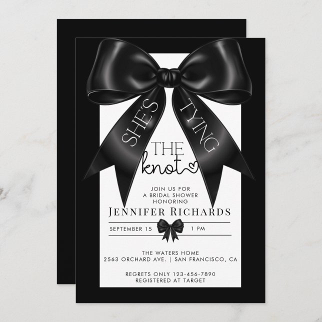 Invitation Elle Tient Le noeud | Fête des mariées de ruban (Devant / Derrière)