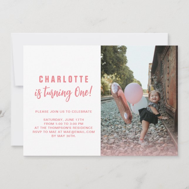Invitation Elle tourne un coup | Blush Pink 1er Anniversaire  (Devant)