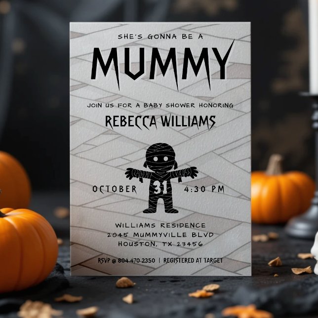 Invitation Elle va être un Baby shower d'Halloween maman (She's Gonna Be a Mummy Halloween Baby Shower Invitation)