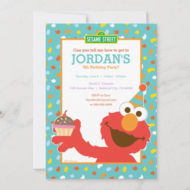Invitation Elmo - Cupcake & Confetti 5e anniversaire (Devant)
