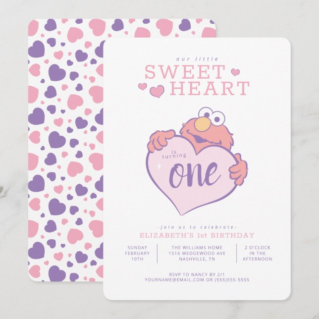 Invitation Elmo Valentine's Day - Anniversaire du petit amour (Devant / Derrière)