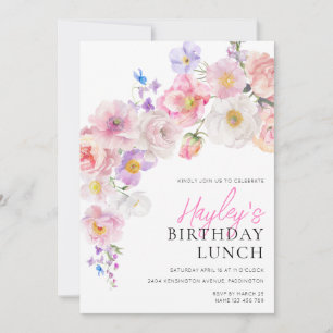 Invitation Eloise rose Floral Anniversaire Déjeuner