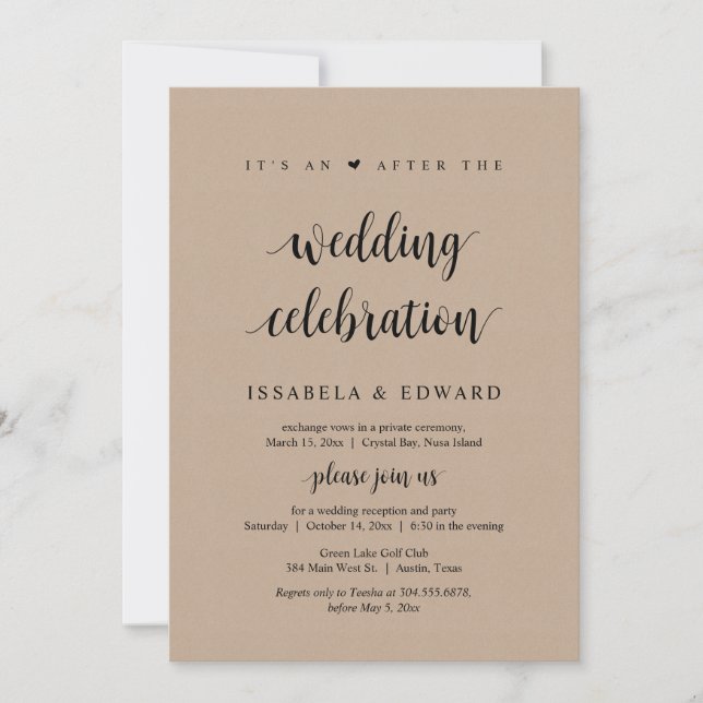 Invitation Elopement, C'est après la fête de mariage, Kraft (Devant)