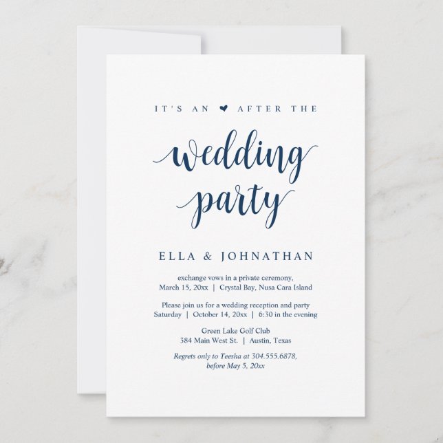Invitation Elopement, c'est un après le mariage Party Invitat (Devant)