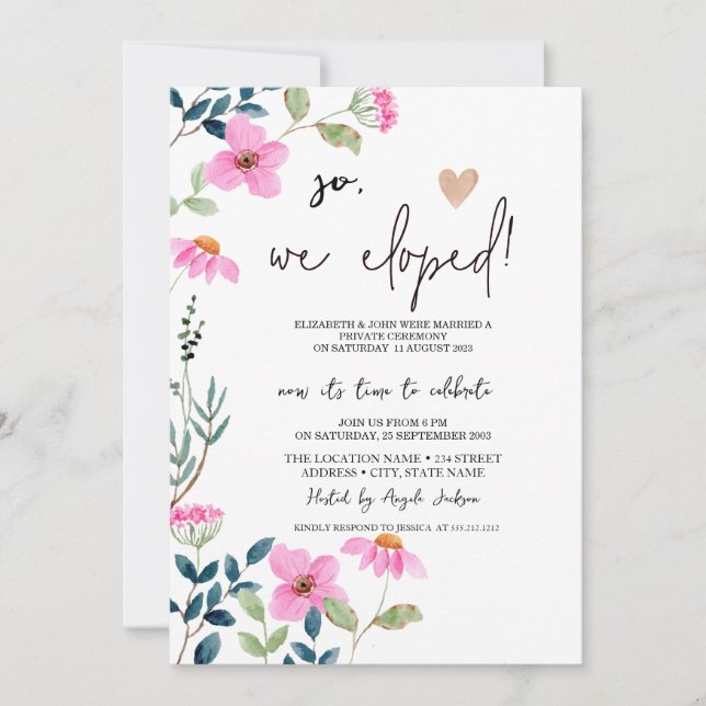Invitation Elopement des fleurs roses du jardin (Devant)