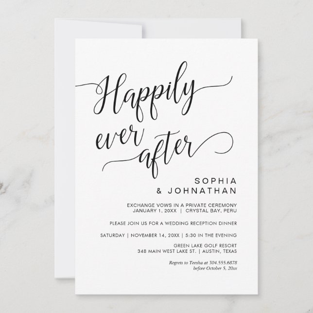 Invitation Elopement mariage, Clair Simple Noir Calligraphie (Devant)