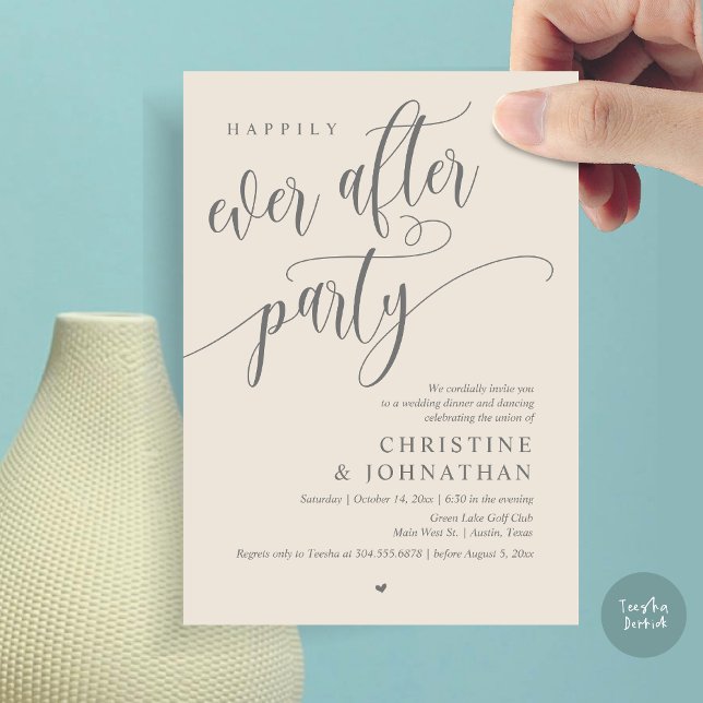 Invitation Elopement mariage, Heureusement Jamais Après La Fê (Wedding Elopement, Happily Ever After Party Invites Card, Modern Contemporary, PDF, Dark Grey Cream)