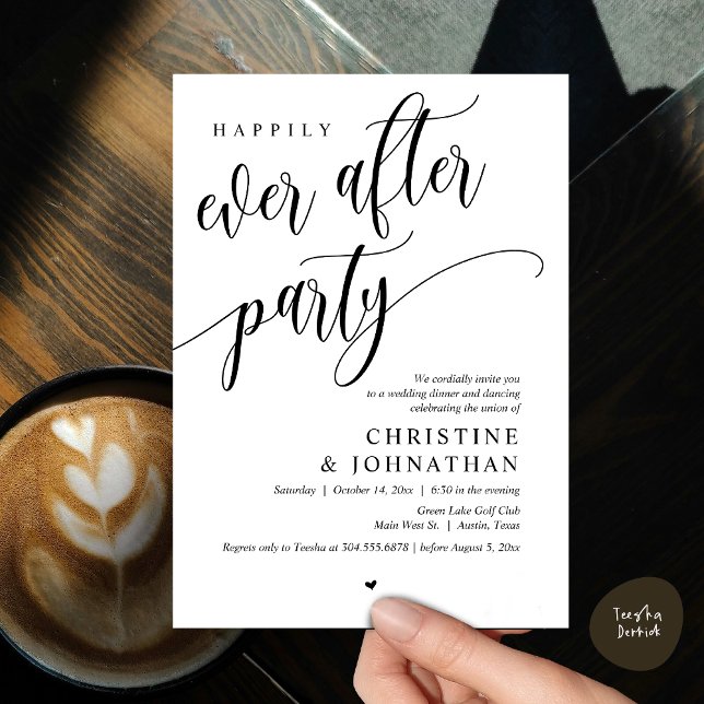 Invitation Elopement mariage, Heureusement Jamais Après La Fê (Wedding Elopement, Happily Ever After Party Invites Card, Modern Contemporary, PDF, Black and White)