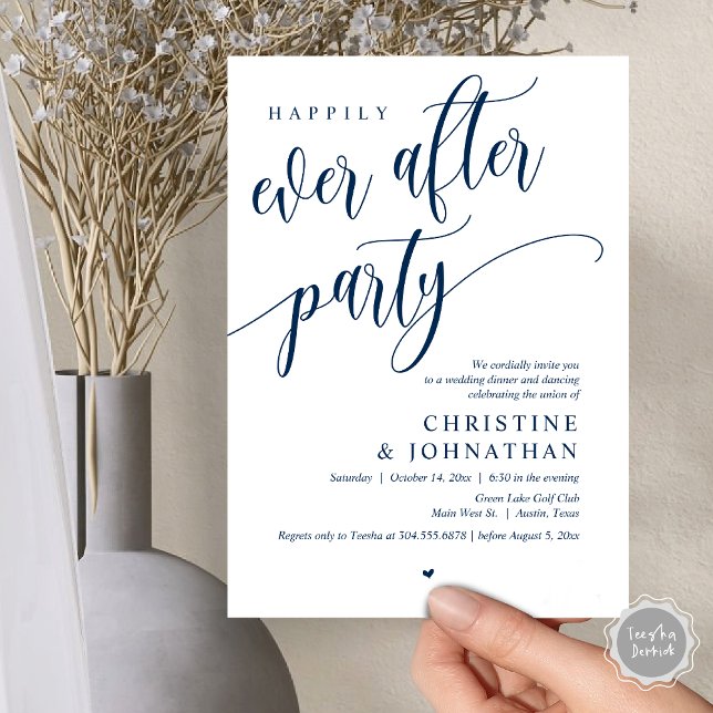 Invitation Elopement mariage, Heureusement Jamais Après La Fê (Wedding Elopement, Happily Ever After Party Invites Card, Modern Contemporary, PDF, Navy Blue)
