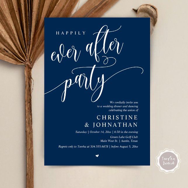 Invitation Elopement mariage, Heureusement Jamais Après La Fê (Wedding Elopement, Happily Ever After Party Invites Card, Modern Contemporary, PDF, Navy Blue)