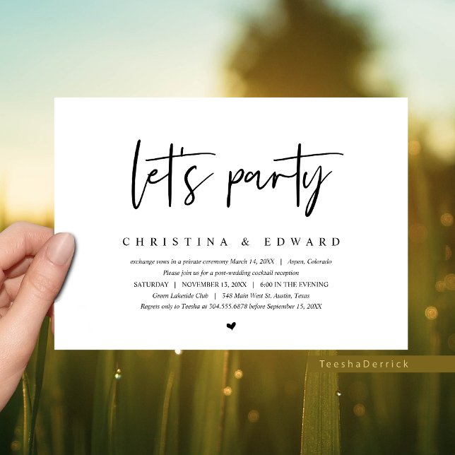 Invitation Elopement mariage, minimaliste moderne, laissez fa (Let's Party, Wedding Post Wedding Elopement Brunch/ Dinner/ Party Invitation in Modern Casual Design)