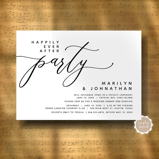 Invitation Elopement Mariage Moderne Heureusement Jamais Aprè (Modern Romantic Wedding Elopement Happily Ever After Dinner Party Invitation Card, Digital Download)