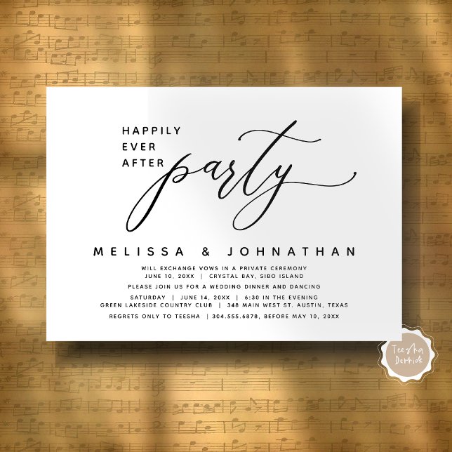 Invitation Elopement Mariage Moderne Heureusement Jamais Aprè (Modern Romantic Wedding Elopement Happily Ever After Dinner Party Invitation Card, Digital Download)