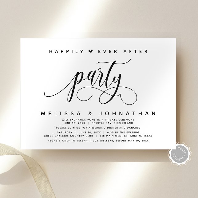 Invitation Elopement Mariage Moderne Heureusement Jamais Aprè (Modern Script Classy Wedding Elopement Happily Ever After Party Invitation Card, Digital and Printed)