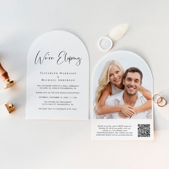 Invitation Elopement QR Code Photo Arche Mariage Réception (From private vows to a grand party - invite family and friends to celebrate your marriage!)