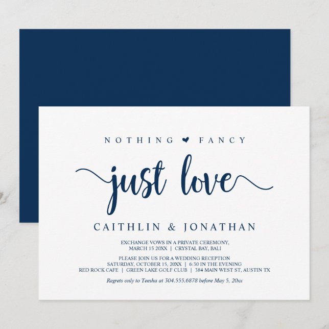 Invitation Elopement Rustique Moderne, Rien De fantaisie Just (Devant / Derrière)