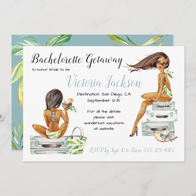 Invitation Emballez vos sacs Bagages Bachelorette Getaway (Devant / Derrière)