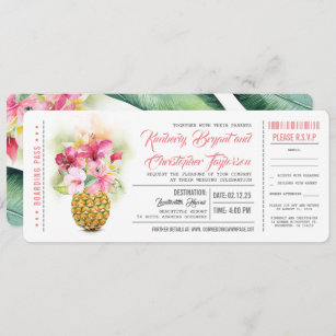 Invitation Embarquement Pass Ananas Floral Billets Mariages